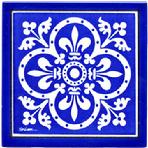Cobalt Blue Tiles with Fluer de Lis Renaissance Design, Hand Painted Tile, Wall Plaque, Trivet 