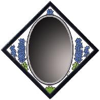 Lupine Tile Mirror, Also known in Texas as Blue Bonnet, beveled glass combined with hand painted art tile.
